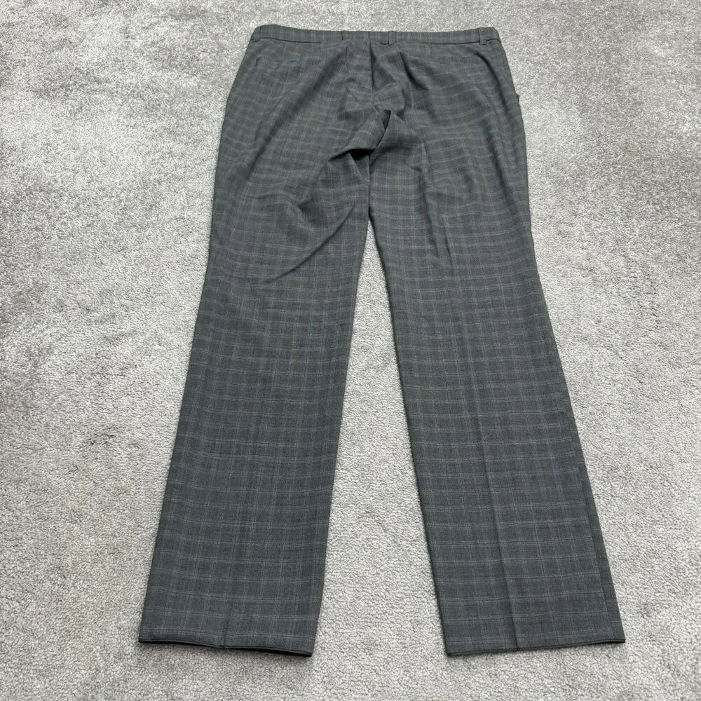 Sunwill Modern Dress Pants Mens 38L Gray Plaid Wool Blend Straight Trousers Work
